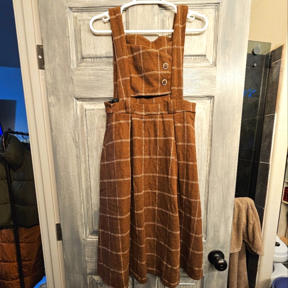 Brown Plaid Button-Front Dress